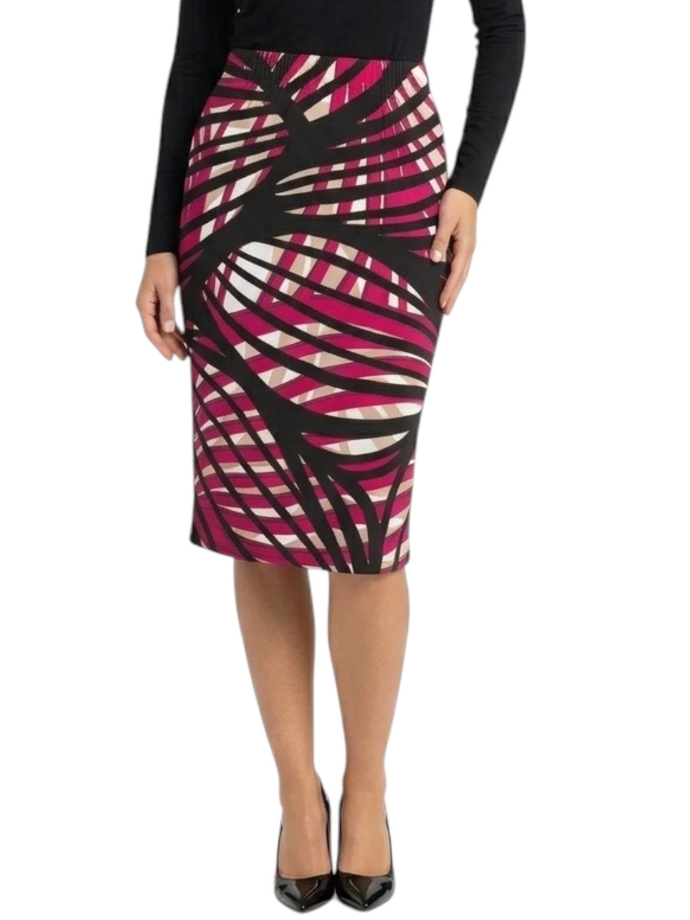 Worthington Burgundy Abstract Geometric Print Pencil Skirt Size 10 Workwear